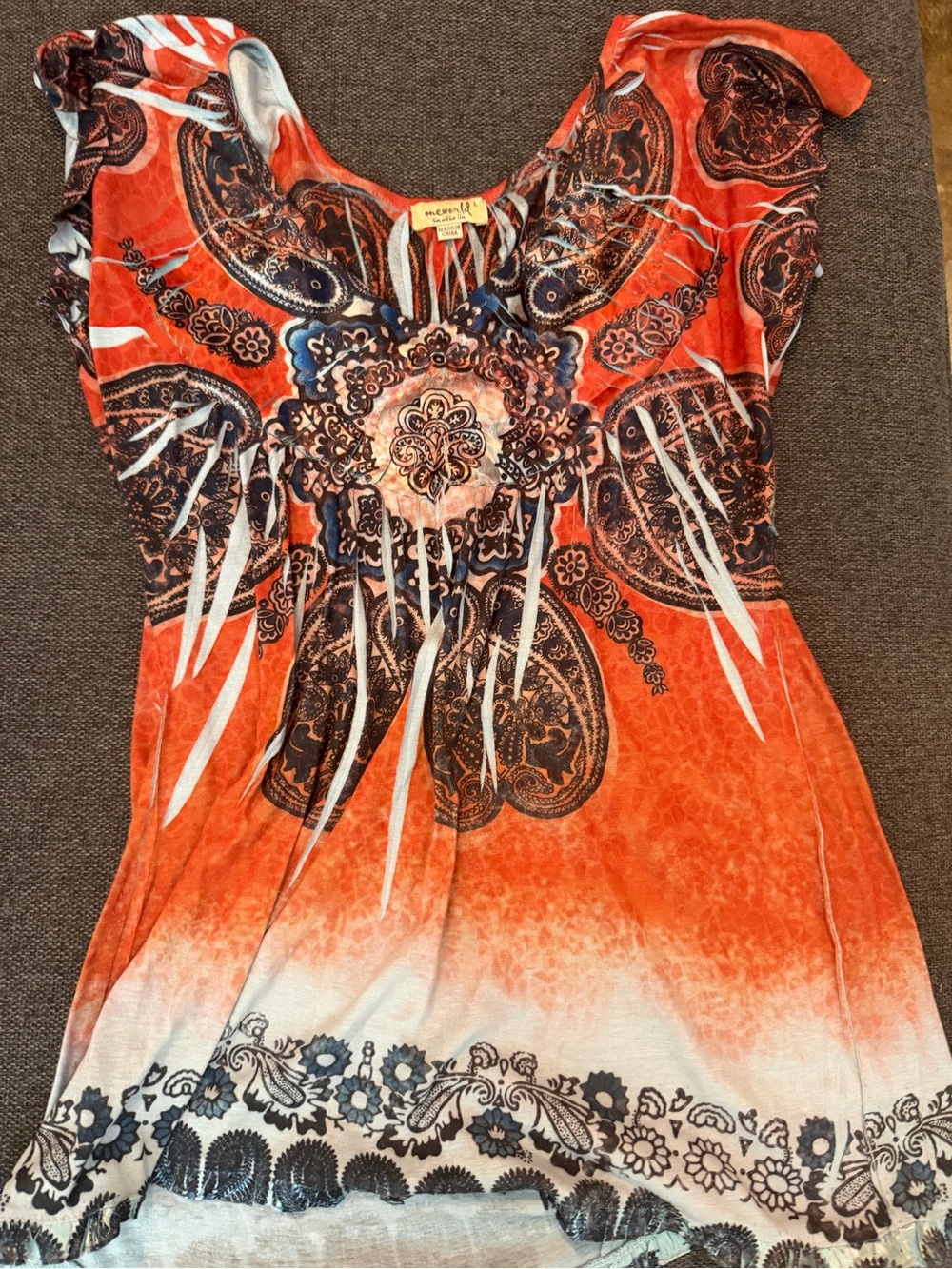 Oneworld Women’s Orange Paisley Scoop Neck Top